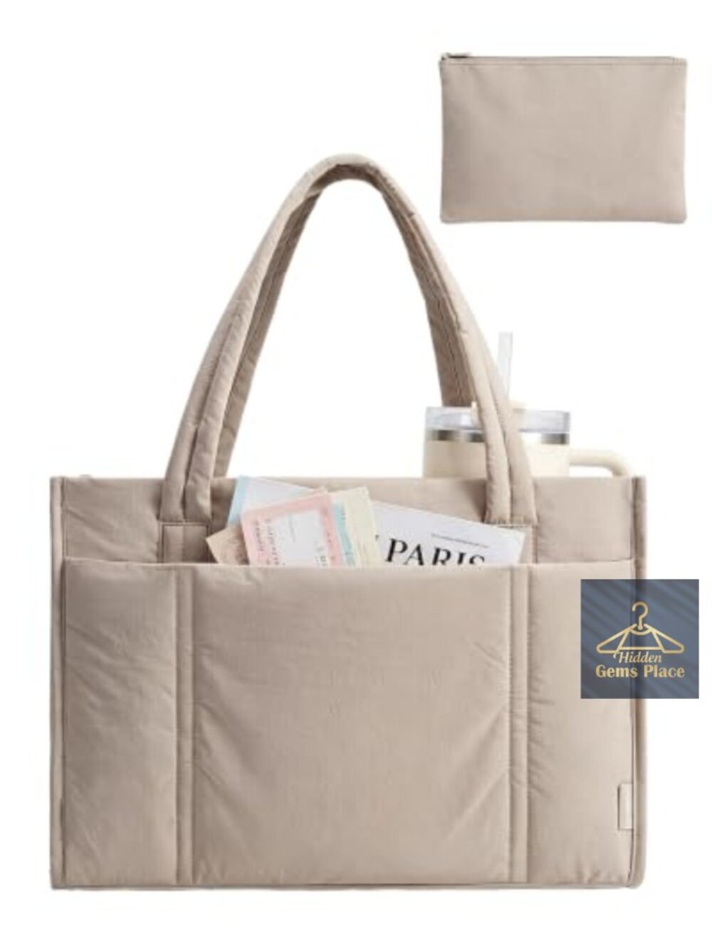 Puffer Tote Bag Lightweight Laptop Work Shoulder Handbag 21L